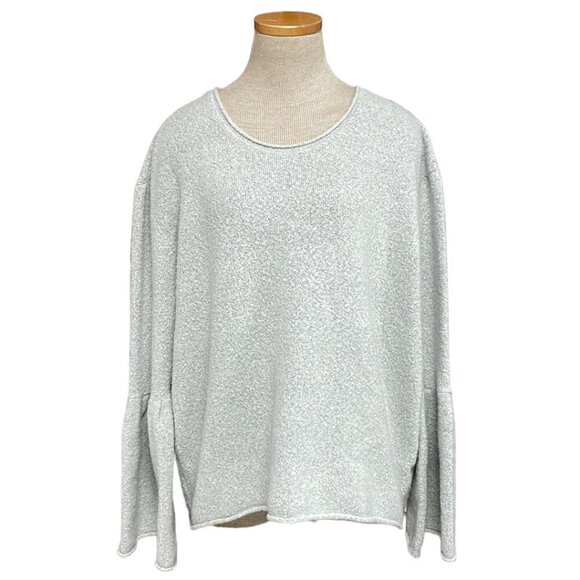 French Connection Pullover Sweater Boucle Flare Sleeves Light Gray Size Large L - Picture 1 of 14